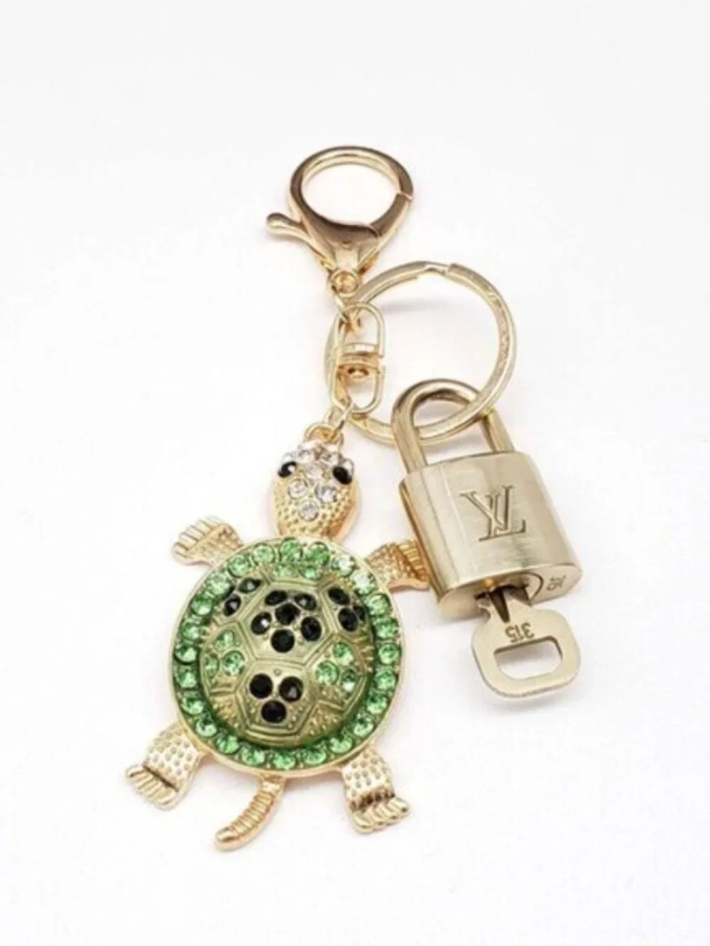 LV Gold Padlock 🔑 Authentic Louis Vuitton Charm + Unbranded Turtle Keychain
